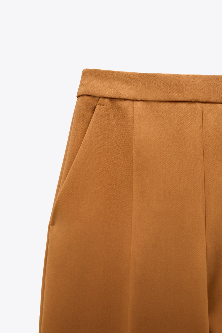 NWT ZARA DARK CAMEL HIGH WAISTED WIDE LEG PANTS TROUSERS 8405/789 XS Extra  Small